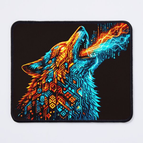 Item preview, Cyberpunk Wolf - Howling Digital Totem Neon designed and sold by Printforluck.