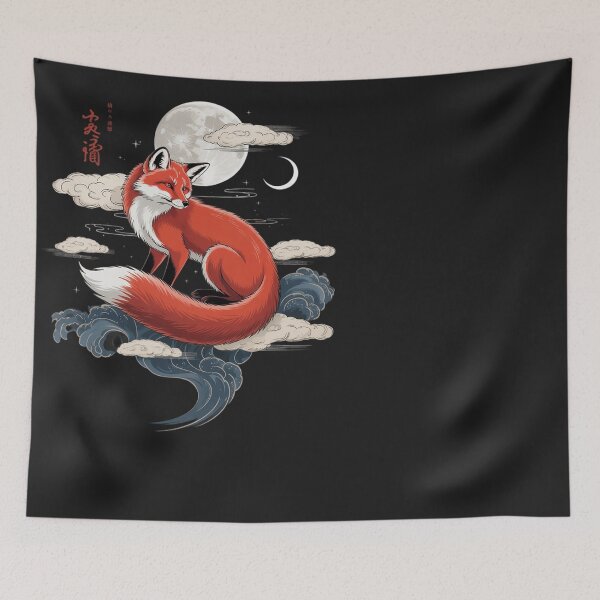 Item preview, Fox Moon Clouds Kitsune Japanese Ukiyo-e Art Women Men Kids designed and sold by BlueCreator-inc.