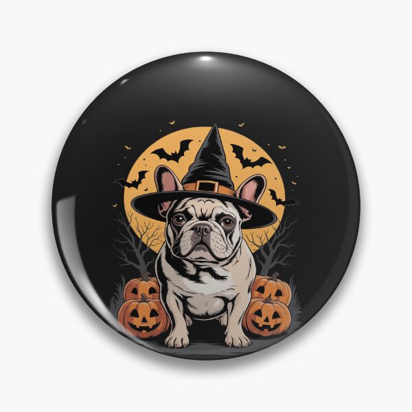 Artikelvorschau, Französische Bulldogge Frenchie Hund Whitch Hut Halloween Kürbis entworfen und verkauft von BlueCreator-inc.