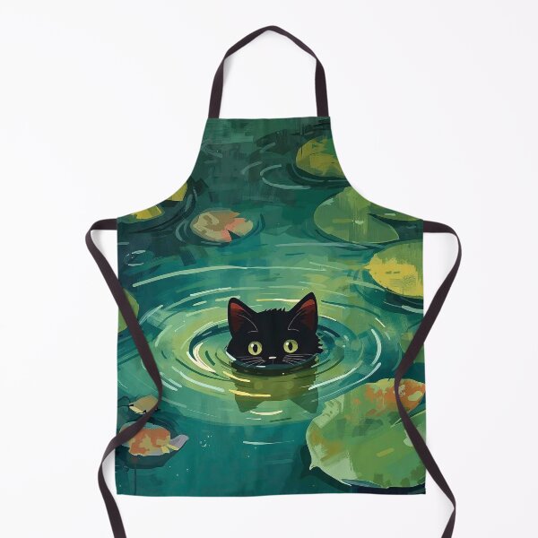 Item preview, Lily Pad Lurker: Mysterious Black Cat in Pond Art designed and sold by Cozyartsss.