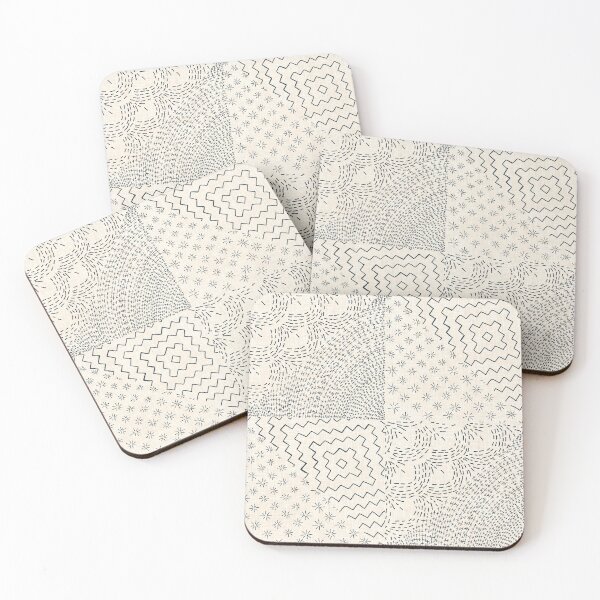 Item preview, Cream & Navy Stitch Japanese Visible Mended Fabric Print  designed and sold by LoveAlways-AEP.