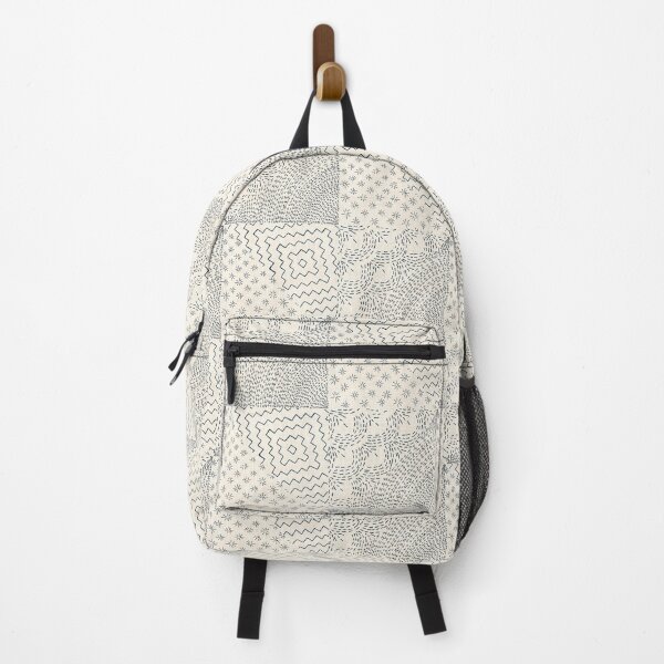 Item preview, Cream & Navy Stitch Japanese Visible Mended Fabric Print  designed and sold by LoveAlways-AEP.