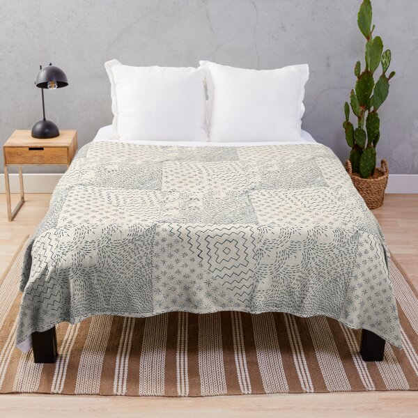 Item preview, Cream & Navy Stitch Japanese Visible Mended Fabric Print  designed and sold by LoveAlways-AEP.