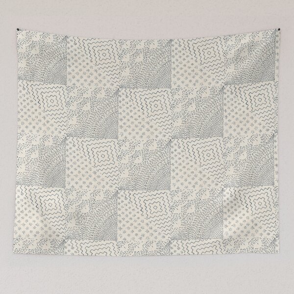 Item preview, Cream & Navy Stitch Japanese Visible Mended Fabric Print  designed and sold by LoveAlways-AEP.