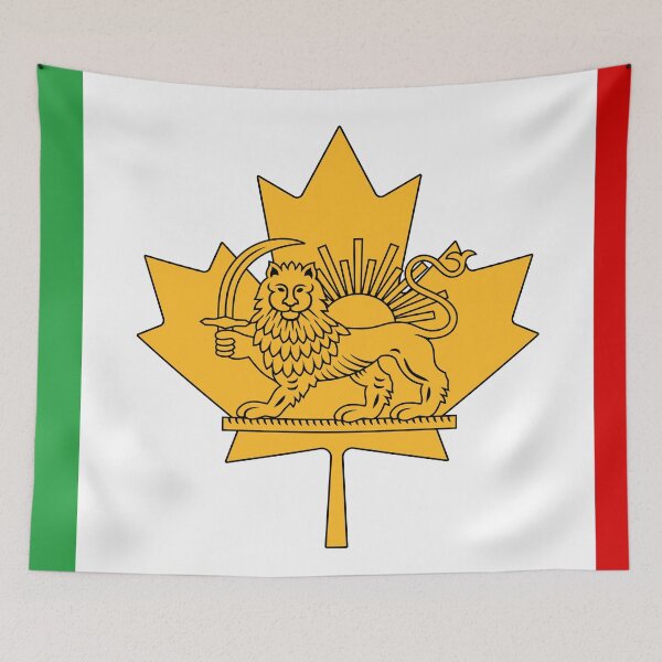Item preview, Canadian–Iranian Heritage Flag | Lion and Sun Meets the Maple Leaf designed and sold by FlagX.