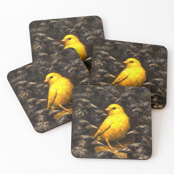 Item preview, Yellow Bird Among Crows Oil Painting | Stand Out Be Different Motivational Art Print | Unique Individual Inspirational Wall Decor designed and sold by Art Lea.