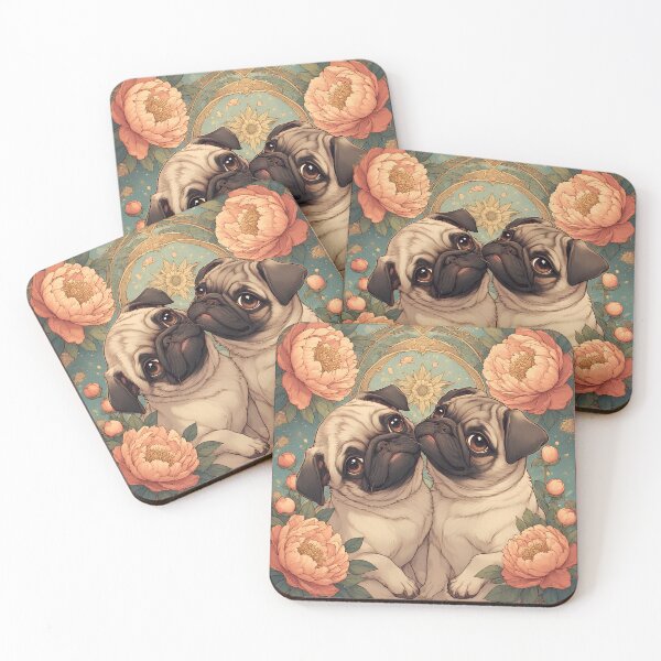 Item preview, Pug puppies among peony flowers. designed and sold by Natalia-Vlad.