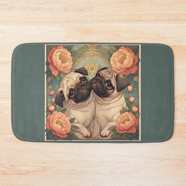 Item preview, Pug puppies among peony flowers. designed and sold by Natalia-Vlad.