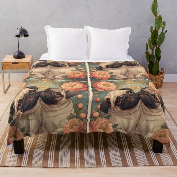 Item preview, Pug puppies among peony flowers. designed and sold by Natalia-Vlad.