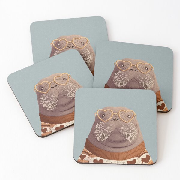 Item preview, Walrus in a sweater wearing heart glasses valentines day card designed and sold by MendaciousMina.