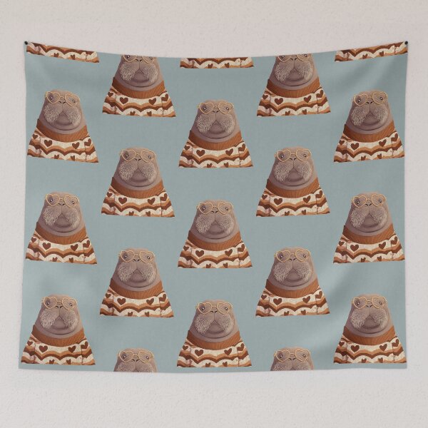 Item preview, Walrus in a sweater wearing heart glasses valentines day card designed and sold by MendaciousMina.