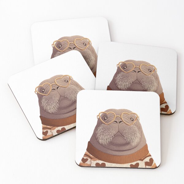 Item preview, Walrus in a sweater wearing heart glasses valentines day card designed and sold by MendaciousMina.