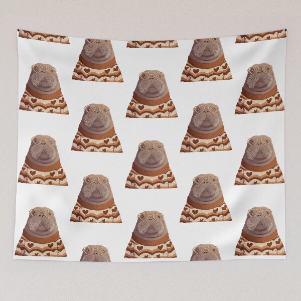 Item preview, Walrus in a sweater wearing heart glasses valentines day card designed and sold by MendaciousMina.