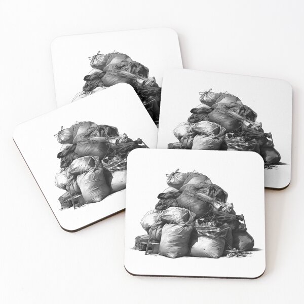 Item preview, Urban Trash Pile – Gritty Black and White Garbage Bag Illustration designed and sold by inkoutninja.