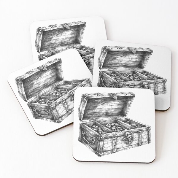 Item preview, Pirate Treasure Chest – Vintage Black and White Coin Illustration designed and sold by inkoutninja.