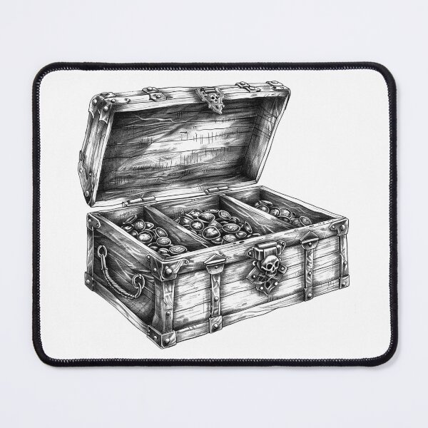 Item preview, Pirate Treasure Chest – Vintage Black and White Coin Illustration designed and sold by inkoutninja.