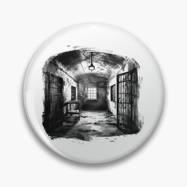 Item preview, Abandoned Prison Hallway – Dark Black and White Jail Cell Illustration designed and sold by inkoutninja.