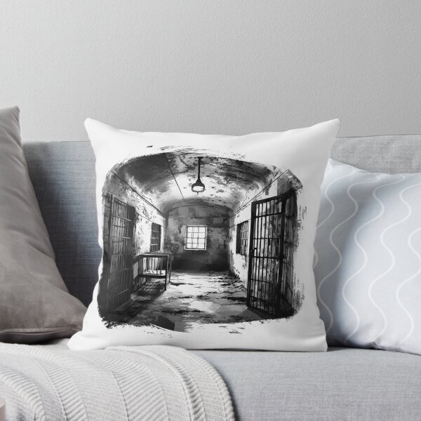 Item preview, Abandoned Prison Hallway – Dark Black and White Jail Cell Illustration designed and sold by inkoutninja.