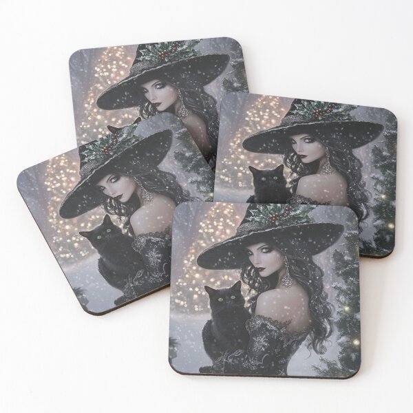 Item preview, Witch & Black Cat Christmas Fantasy Print designed and sold by WhimsyWink.