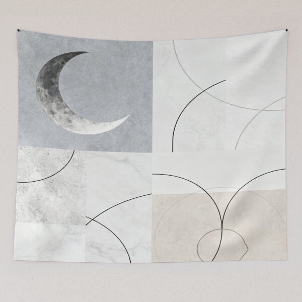 Item preview, Lunar Grid – Marble Collage with Crescent and Abstract Lines designed and sold by Cristhian Almanza.