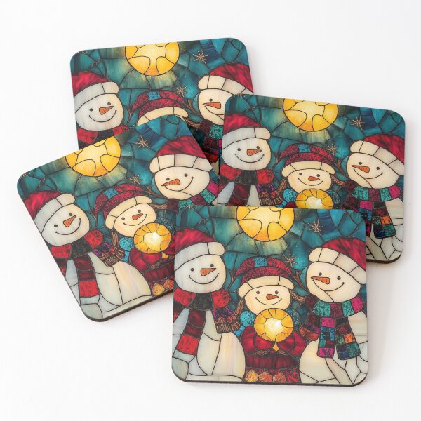 Item preview, Winter Stained Glass Snowmen Trio – Festive Holiday Art Print designed and sold by WhimsyWink.