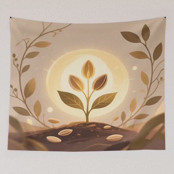 Item preview, Vital Bloom – Sprouting Plant with Seeds and Golden Light designed and sold by Cristhian Almanza.
