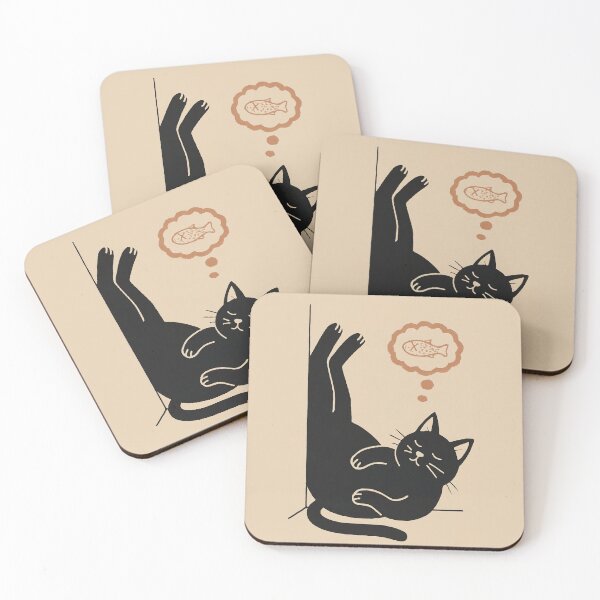 Item preview, A Midnight Fish Wish Whimsical Black Cat Linocut designed and sold by purplestake.