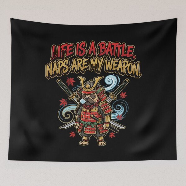 Item preview, Fighting the urge to sleep is a losing battle for this Samurai Pug.  designed and sold by Tong4130.