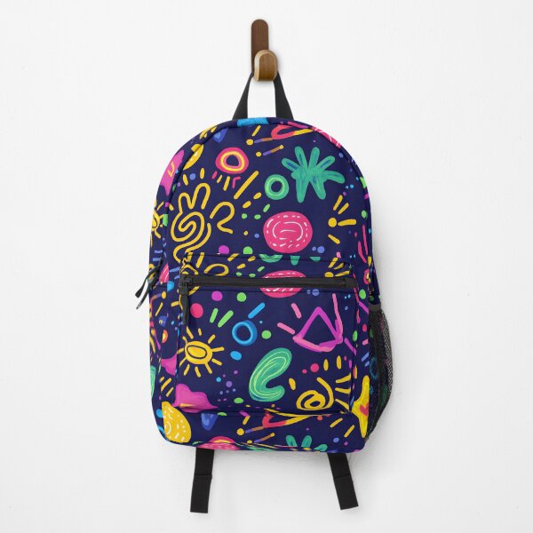 Item preview, Colorful Abstract Doodle Pattern – Playful Neon Shapes on Dark Background designed and sold by GiftsCreek.
