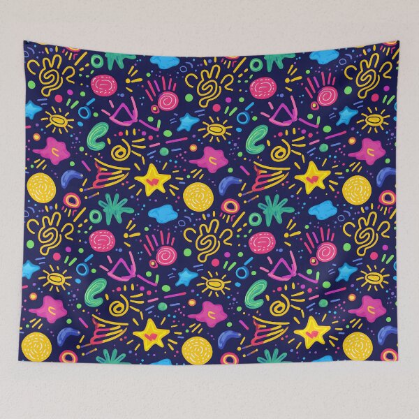 Item preview, Colorful Abstract Doodle Pattern – Playful Neon Shapes on Dark Background designed and sold by GiftsCreek.
