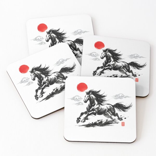 Item preview, Ink Brush Horse Art with Rising Red Sun – Oriental Power Stallion Painting designed and sold by Sksticker991.