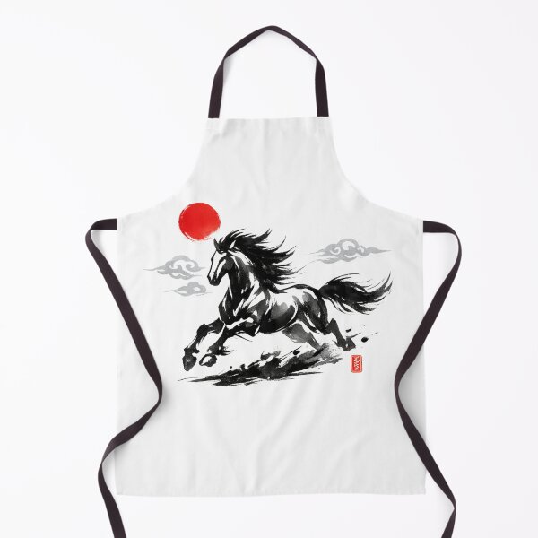 Item preview, Ink Brush Horse Art with Rising Red Sun – Oriental Power Stallion Painting designed and sold by Sksticker991.