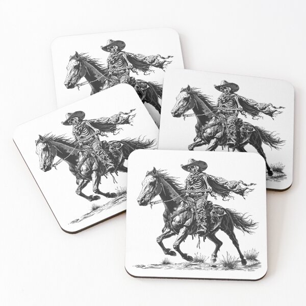 Item preview, Undead Cowboy Rider – Skeleton Western Illustration in Black and White designed and sold by inkoutninja.