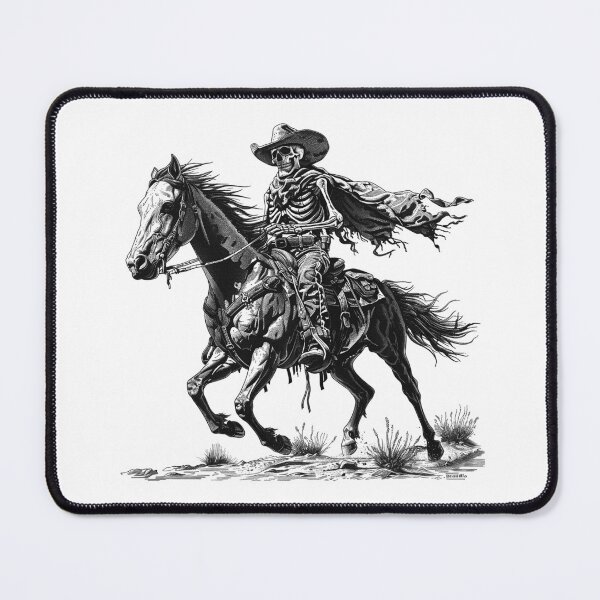 Item preview, Undead Cowboy Rider – Skeleton Western Illustration in Black and White designed and sold by inkoutninja.