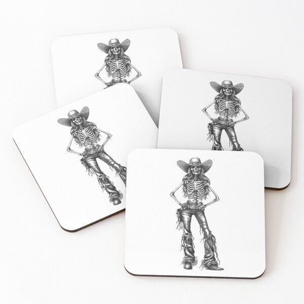 Item preview, Skeleton Cowgirl – Gothic Western Female Illustration in Black and White designed and sold by inkoutninja.