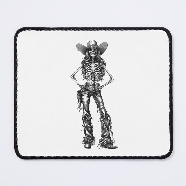 Item preview, Skeleton Cowgirl – Gothic Western Female Illustration in Black and White designed and sold by inkoutninja.
