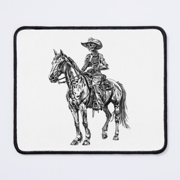 Item preview, Skeleton Cowboy on Horse – Gothic Western Rider Illustration in Black and White designed and sold by inkoutninja.