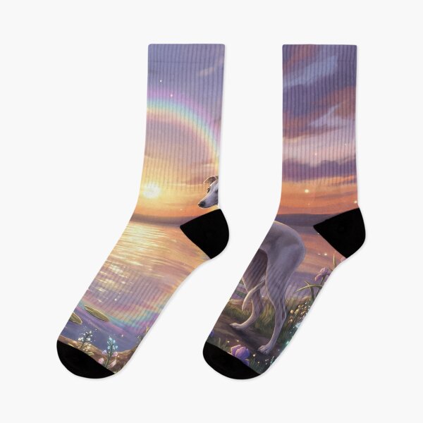 Item preview, Graceful Whippet at Sunset Rainbow Lake designed and sold by PetMemorialArt.