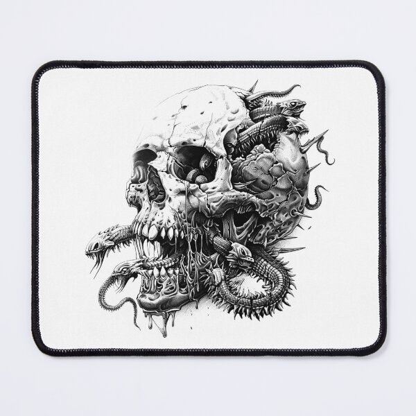 Item preview, Infested Skull – Horror Skull Illustration with Snakes and Lizards in Black and White designed and sold by inkoutninja.