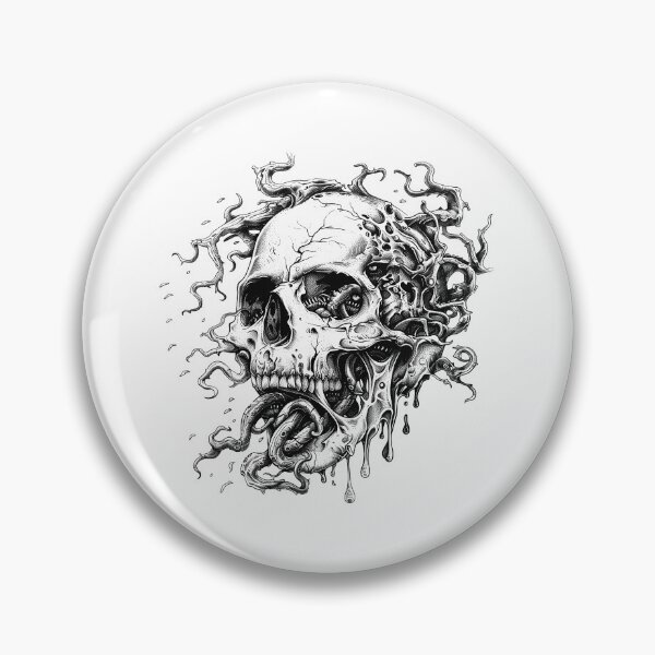 Item preview, Melting Skull with Tentacles – Surreal Horror Skull Illustration in Black and White designed and sold by inkoutninja.