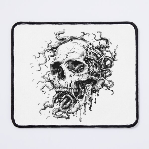 Item preview, Melting Skull with Tentacles – Surreal Horror Skull Illustration in Black and White designed and sold by inkoutninja.