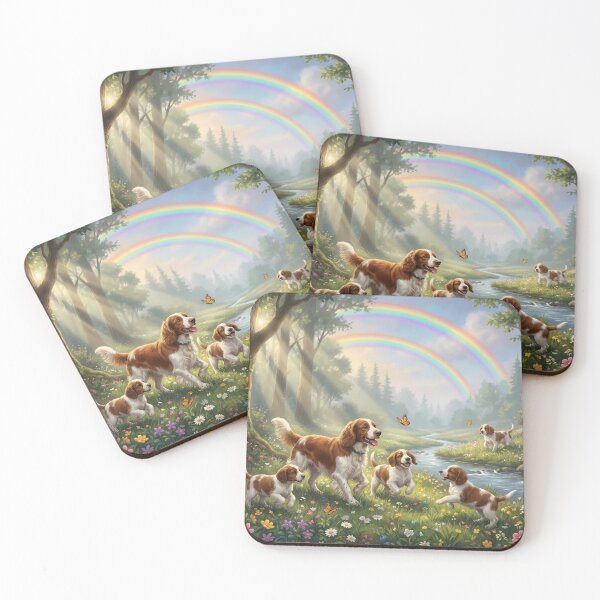 Item preview, Joyful Welsh Springer Spaniel Family in Forest designed and sold by PetMemorialArt.