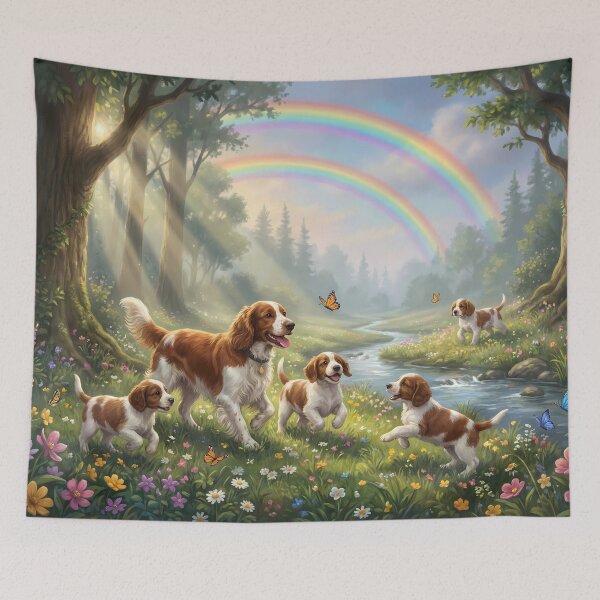 Item preview, Joyful Welsh Springer Spaniel Family in Forest designed and sold by PetMemorialArt.