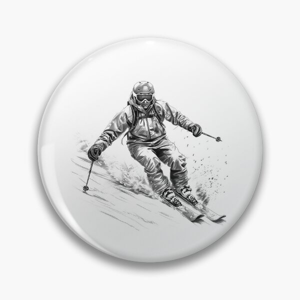 Item preview, Downhill Skier – Action-Packed Black and White Skiing Illustration designed and sold by inkoutninja.
