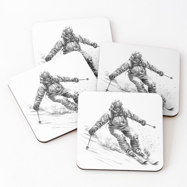 Item preview, Downhill Skier – Action-Packed Black and White Skiing Illustration designed and sold by inkoutninja.