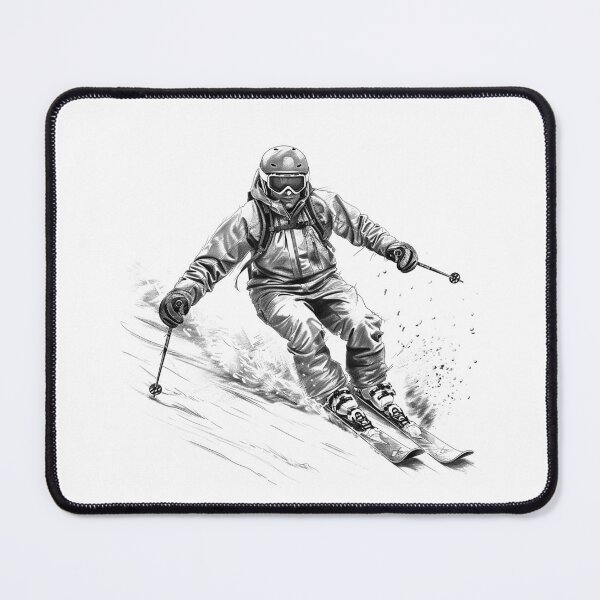 Item preview, Downhill Skier – Action-Packed Black and White Skiing Illustration designed and sold by inkoutninja.