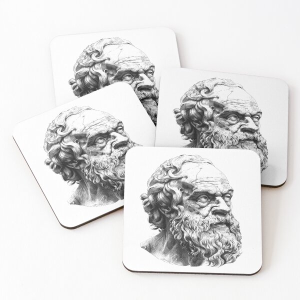 Item preview, Ancient Philosopher Bust – Classical Black and White Illustration designed and sold by inkoutninja.