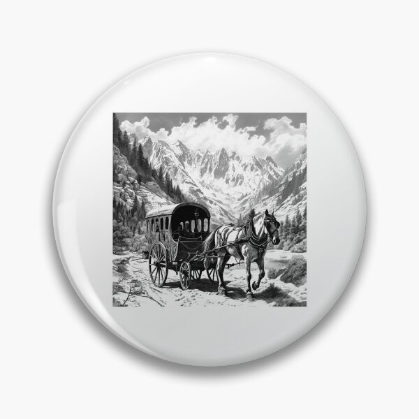 Item preview, Horse-Drawn Carriage in the Mountains – Vintage Western Travel Illustration designed and sold by inkoutninja.