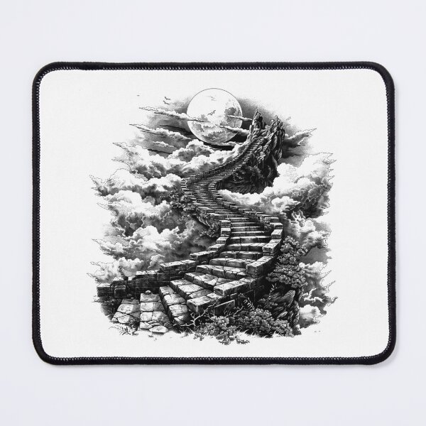 Item preview, Stairway to the Moon – Surreal Fantasy Staircase Illustration in Black and White designed and sold by inkoutninja.