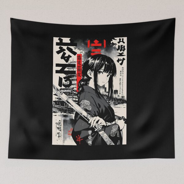 Item preview, Murderer girl kimono blade crossing bridge of dusk and ancestral weight retro poster aesthetic design designed and sold by 80sRetroDesigns.